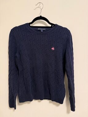 Brooks Brothers Navy Cable-Knit Crew Sweater 100% cotton
